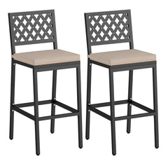 Set of 2 Patio Bar Chairs Counter Height with Detachable Cushion and Footrest-Argyle Pattern