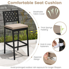 Set of 2 Patio Bar Chairs Counter Height with Detachable Cushion and Footrest-Argyle Pattern