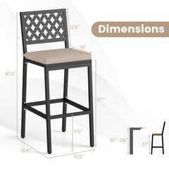 Set of 2 Patio Bar Chairs Counter Height with Detachable Cushion and Footrest-Argyle Pattern