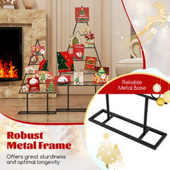2 Pack Christmas Tree Photo Holder with 36 Round Clips and Metal Hanging Rack-Black