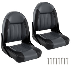 2-Pack Folding High Back Boat Chairs with Sponge Padding and Fixing Bolts-Black