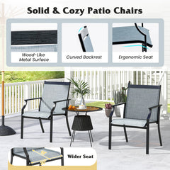 2 Piece Patio Dining Chairs Large Outdoor Chairs with Breathable Seat and Metal Frame-Blue
