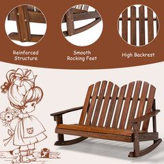 2 Person Adirondack Rocking Chair with Slatted seat-Brown