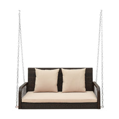2-Person Outdoor Wicker Porch Swing with Seat and Back Cushions