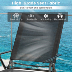 2 Piece Patio Folding Chaise Lounge Chairs Recliner with 6-Level Backrest-Black