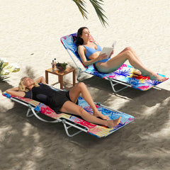 2 Pieces 5-position Lay Flat Beach Recliner with Carry Strap and Metal Frame