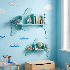2 Pieces Floating Dolphin Shelves Wall Mounted Storage Display Rack