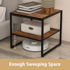 2 Pieces Industrial 2-Tier Side Table Set with Open Shelf-Rustic Brown