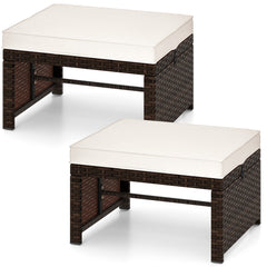 Multipurpose Outdoor 2 Pieces Patio PE Rattan Ottomans Footstool