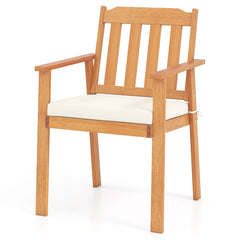 2 Pieces Patio Dining Chairs Outdoor Acacia Wood Chairs-White