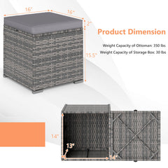2 Pieces Patio Ottoman with Hidden Storage Space-Mix Grey
