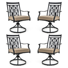 2 Pieces Patio Swivel Chairs with Blossom Pattern Backrest and Cushions-Black