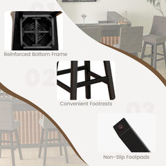 Set of 2 360° Swivel Bar Stool with Rubber Wood Legs Footrest
