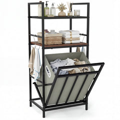 2-Tier Laundry Hamper with Tilt-out Basket-Black