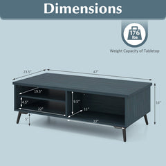 2-Tier Mid Century Modern Coffee Table with Storage Shelves Compartments