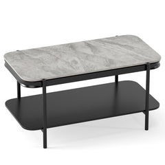 2-Tier Modern Rectangular Coffee Table with Sintered Stone Top