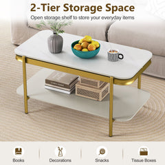 2-Tier Modern Rectangular Coffee Table with Sintered Stone Top