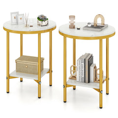 2-Tier Round Coffee Table with Storage Shelf