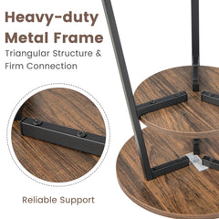 2-Tier Round End Table with Open Shelf and Triangular Metal Frame