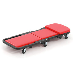 2-in-1 Folding Low Profile Mechanic Creeper with Padded Seat and 6 Wheels-Red
