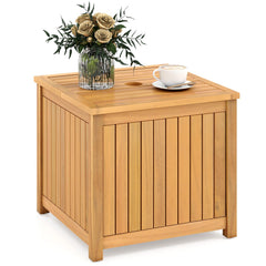 2-in-1 Outdoor Side Table with Storage Acacia Wood Slatted Coffee Table Square and Round Slatted End Storage Box