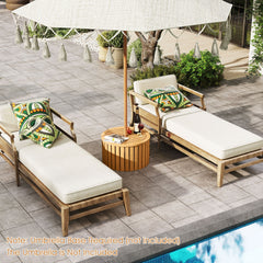2-in-1 Outdoor Side Table with Storage Acacia Wood Slatted Coffee Table Square and Round Slatted End Storage Box