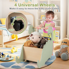 2 in 1 Wooden Baby Push Walker with Pine Wood Handle-Green