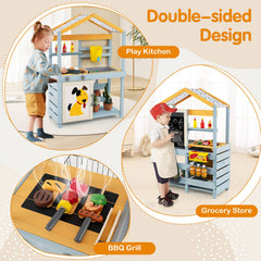2 in 1 Wooden Mud Kitchen with Removable Water Box and Storage Bag-Gray