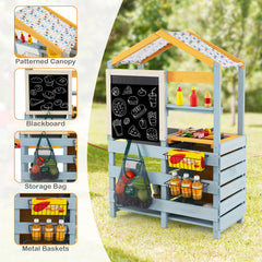 2 in 1 Wooden Mud Kitchen with Removable Water Box and Storage Bag-Gray