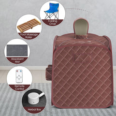 800W 2 Person Portable Steam Sauna Tent SPA with Hat Side Holes 3L Steamer-Coffee