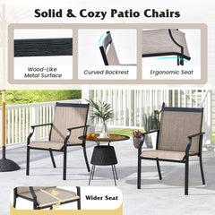 2 Piece Patio Dining Chairs Large Outdoor Chairs with Breathable Seat and Metal Frame-Brown