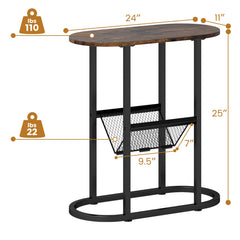 2-tier Oval Narrow Bedside End Table