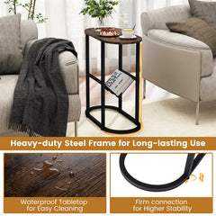 2-tier Oval Narrow Bedside End Table