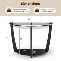 2-tier Tempered Glass Console Table with Clear Glass Top and Open Shelf