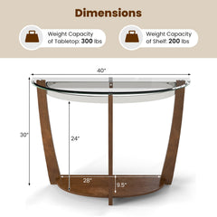 2-tier Tempered Glass Console Table with Clear Glass Top and Open Shelf