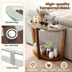 2-tier Tempered Glass Console Table with Clear Glass Top and Open Shelf