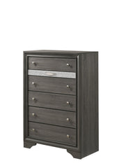 Traditional Queen 5 PC Storage Bedroom Set in Gray Wood
