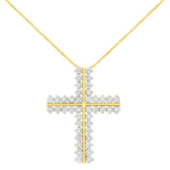 10K Yellow Gold 4.0 Cttw Diamond Two Row Cross 18" Pendant Necklace (J-K Clarity, I1-I2 Color)