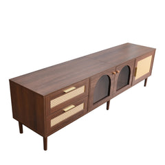 Rattan TV Stand with 3 Cabinets & 2 Drawers