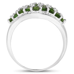 2.41 Carat Genuine Chrome Diopside and White Topaz .925 Sterling Silver Ring