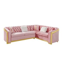 L Shaped Chesterfield Sectional Sofa With Stainless Steel Accents
