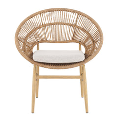 Cyril Outdoor Wicker Papasan Style Dining Chair with Teak Finished Legs - Set of 2
