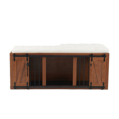 2 in 1 Dog Crate with Padded Seat Walnut 56'L Furniture Style