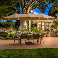 15x9ft Large Double-Sided Rectangular Outdoor Twin Patio Market Umbrella with Light and Base - Taupe