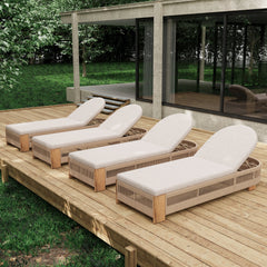 Outdoor Chaise Lounge Chair with Acacia Wood and Adjustable Backrest