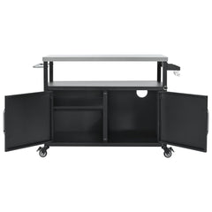 K&K 54.5' Outdoor Kitchen Island with Stainless Steel Tabletop and Storage