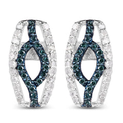 0.42 Carat Genuine Blue Diamond & White Diamond .925 Sterling Silver Earrings