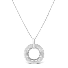 .925 Sterling Silver Prong-Set Diamond Accent Satin Finished Double Circle 18" Pendant Necklace (I-J Color, I1-I2 Clarity)