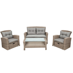 U-Style 4 Piece Outdoor Patio Furniture Set with Ottoman and Cushions