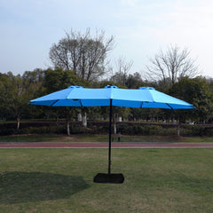 15 x 9 ft Double-Sided Outdoor Market Umbrella with Lights and Base – Blue